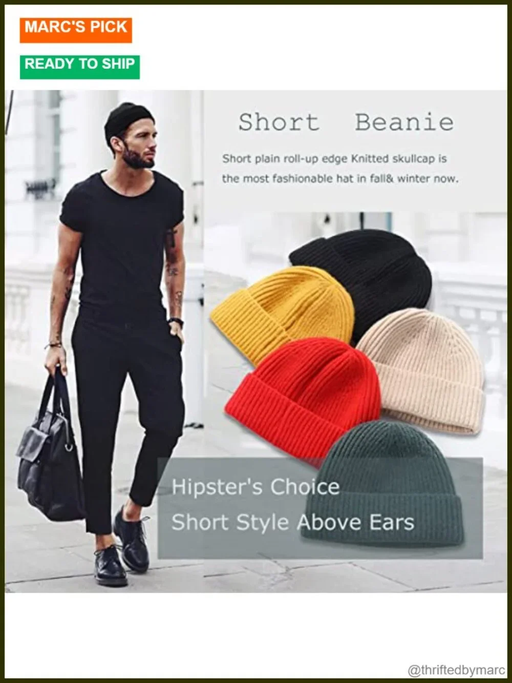 Merino Wool Beanie Hat Unisex Winter Skullcap Short Knit Cuff Fisherman